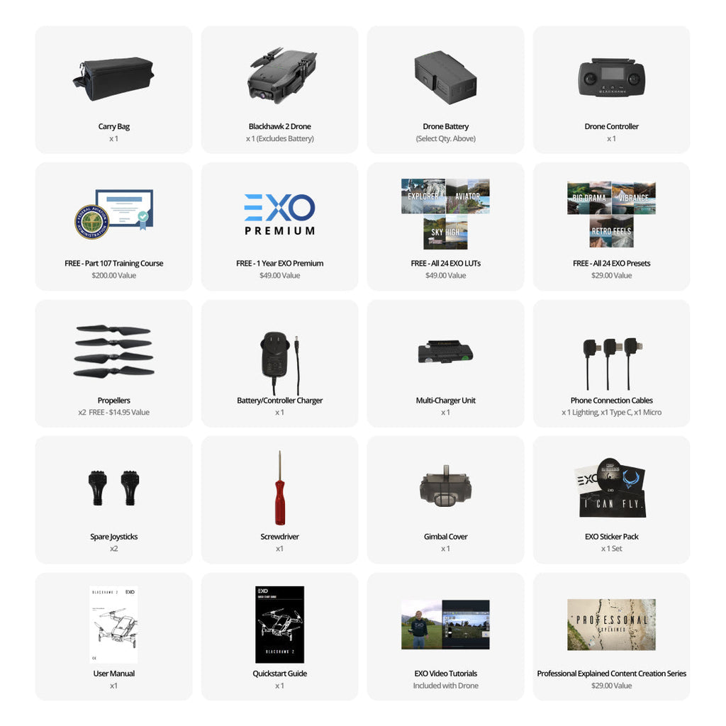 EXO Blackhawk 2 Pro | 48MP Professional Drone / 5 Mile Range / 35 Minute Battery / Obstacle Avoidance Drone with Camera
