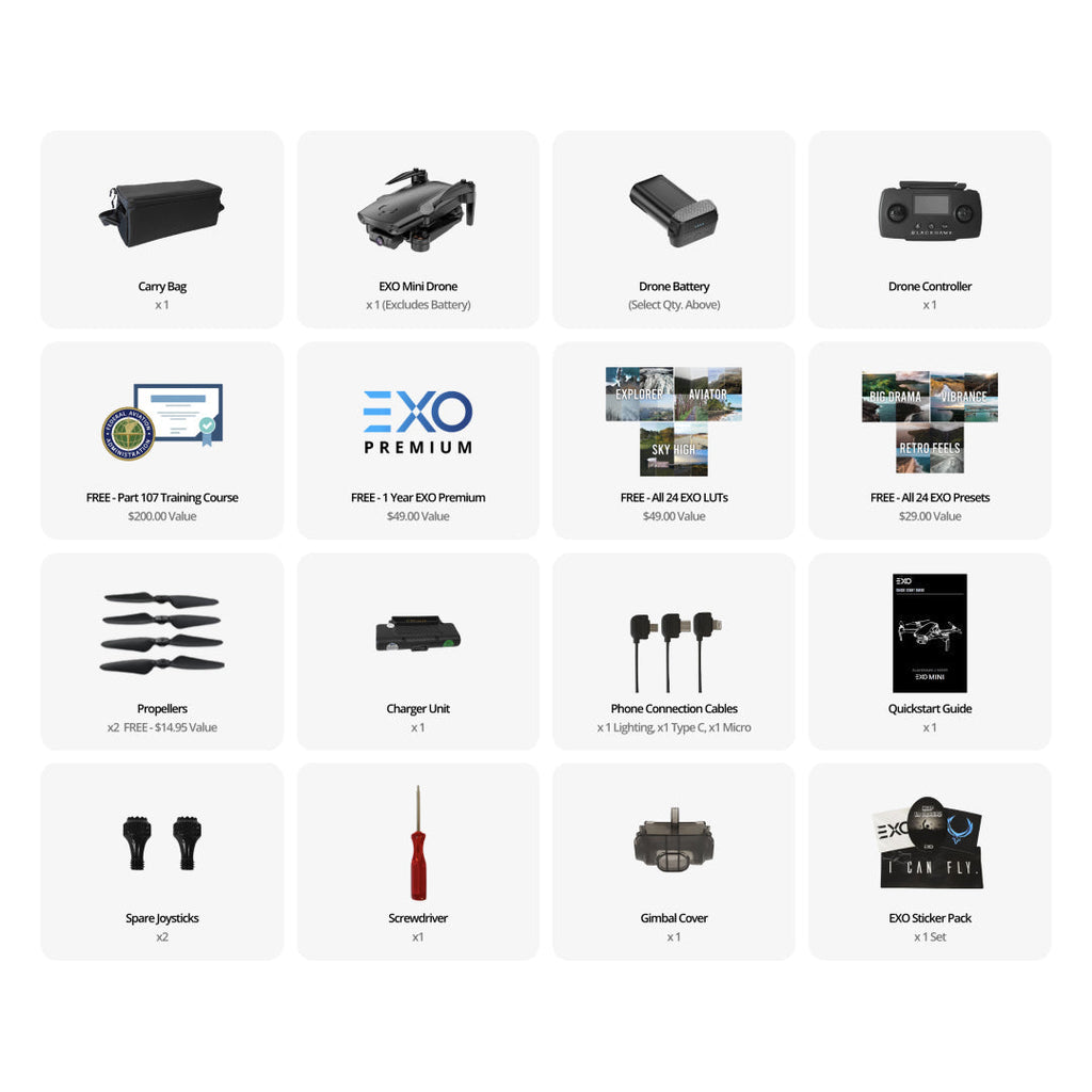 EXO Mini | Professional Mini Drone. 4K UHD / 45 Minute Battery / 4 Mile Range / 12MP Professional 2023 Mini Drone with Camera